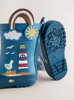 Blauw voor op het strand - Aantreklaarzen met handvat