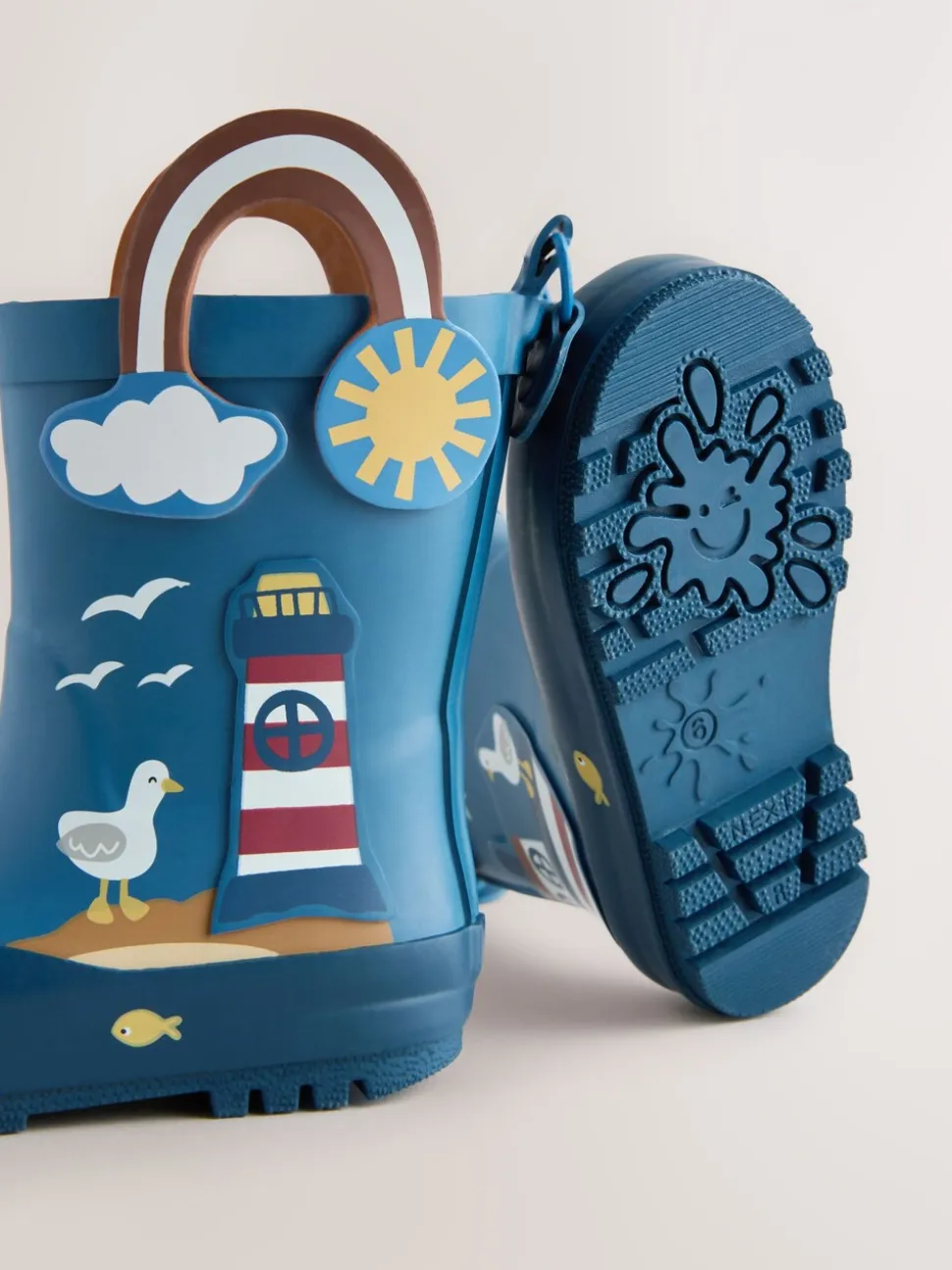 Blauw voor op het strand - Aantreklaarzen met handvat