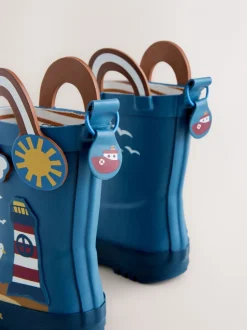 Blauw voor op het strand - Aantreklaarzen met handvat