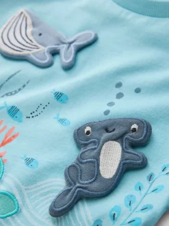 Blauw zeedierenprint - Short Sleeve 3D Padded T-Shirt (3mths-7yrs)