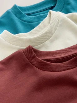 Blauw/bessenkleurig/ecru met print - Verpakking van 3 ruimvallende zware T-shirts met lange mouwen (3-16jr)