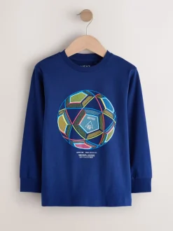 Blauw/Blauwgroen/Zwart Voetbal - 3 Relaxed Fit T-shirts met grafische print en lange mouwen (3-16jr)