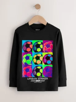 Blauw/Blauwgroen/Zwart Voetbal - 3 Relaxed Fit T-shirts met grafische print en lange mouwen (3-16jr)