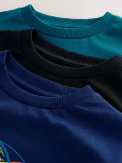 Blauw/Blauwgroen/Zwart Voetbal - 3 Relaxed Fit T-shirts met grafische print en lange mouwen (3-16jr)