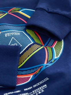 Blauw/Blauwgroen/Zwart Voetbal - 3 Relaxed Fit T-shirts met grafische print en lange mouwen (3-16jr)