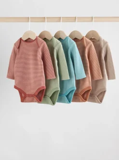 Blauw/bruin - Set van 5 rompers met lange mouwen