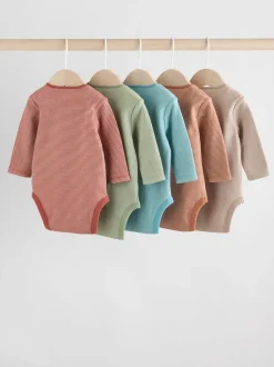 Blauw/bruin - Set van 5 rompers met lange mouwen