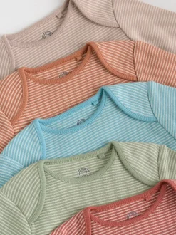 Blauw/bruin - Set van 5 rompers met lange mouwen