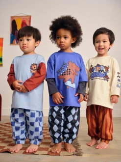 Blauw/bruin met dinosaurus - Verpakking van 3 oversized pyjama's 3 (9mnd -10jr)