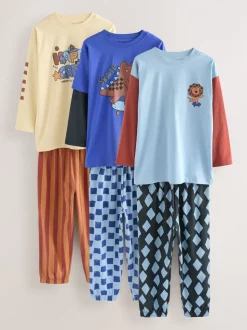 Blauw/bruin met dinosaurus - Verpakking van 3 oversized pyjama's 3 (9mnd -10jr)