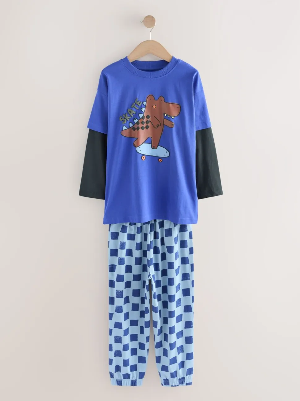 Blauw/bruin met dinosaurus - Verpakking van 3 oversized pyjama's 3 (9mnd -10jr)