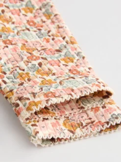 Blauw/crème/koraal Ditsy - Verpakking van 4 babyrompers met lange mouwen en ruches (0mnd-2jr)