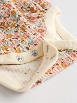 Blauw/crème/koraal Ditsy - Verpakking van 4 babyrompers met lange mouwen en ruches (0mnd-2jr)