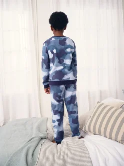 Blauwe camouflage spray - Enkele behaaglijke fleece pyjama (3 - 16 jr)