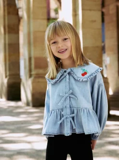 Blauwe denim - Blouse met lange mouwen en kraag (3-16jr)