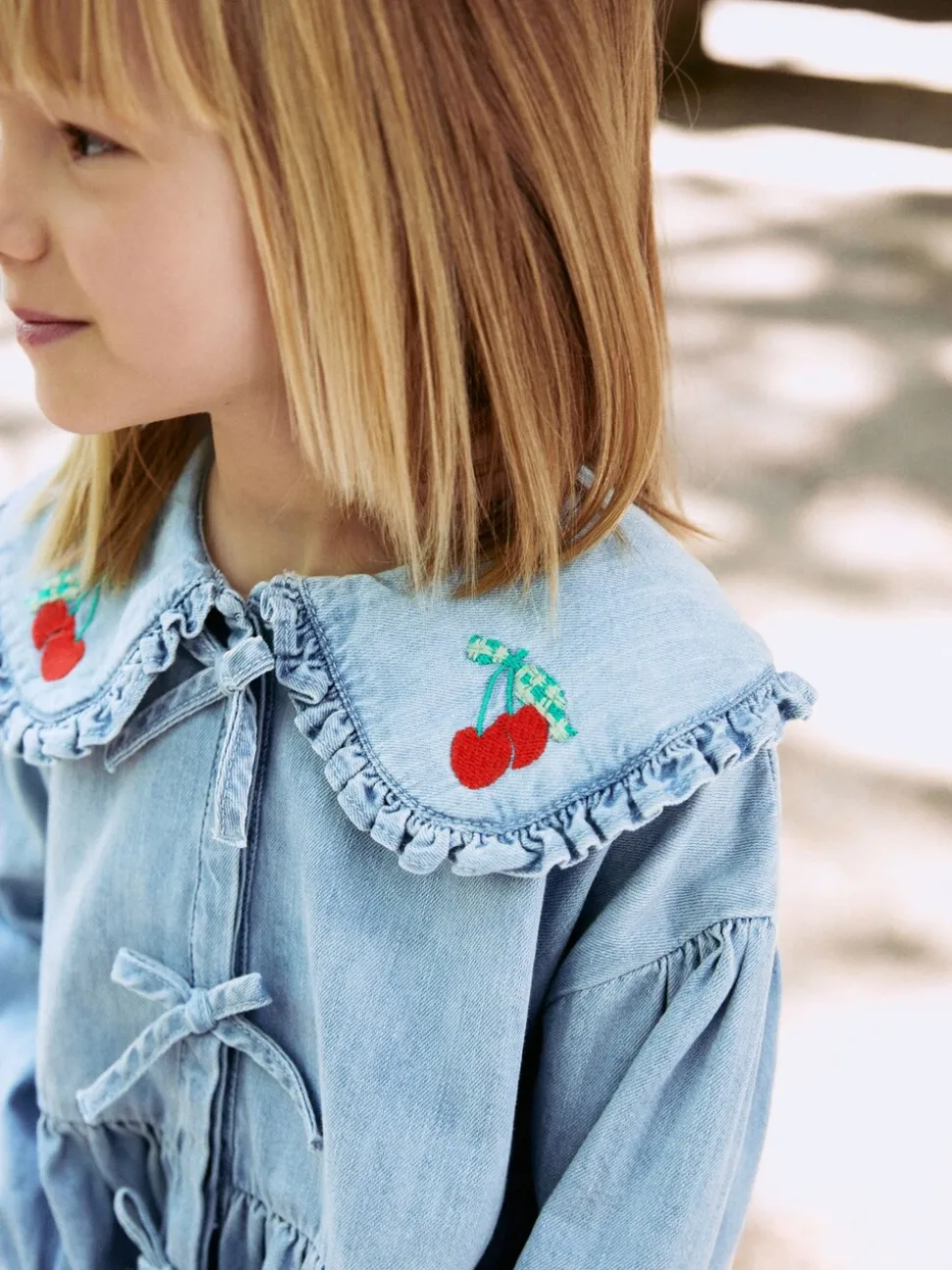 Blauwe denim - Blouse met lange mouwen en kraag (3-16jr)