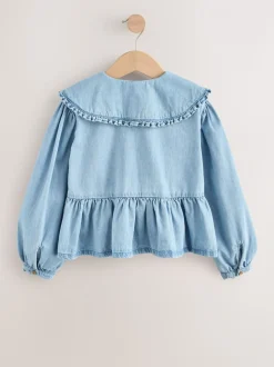 Blauwe denim - Blouse met lange mouwen en kraag (3-16jr)