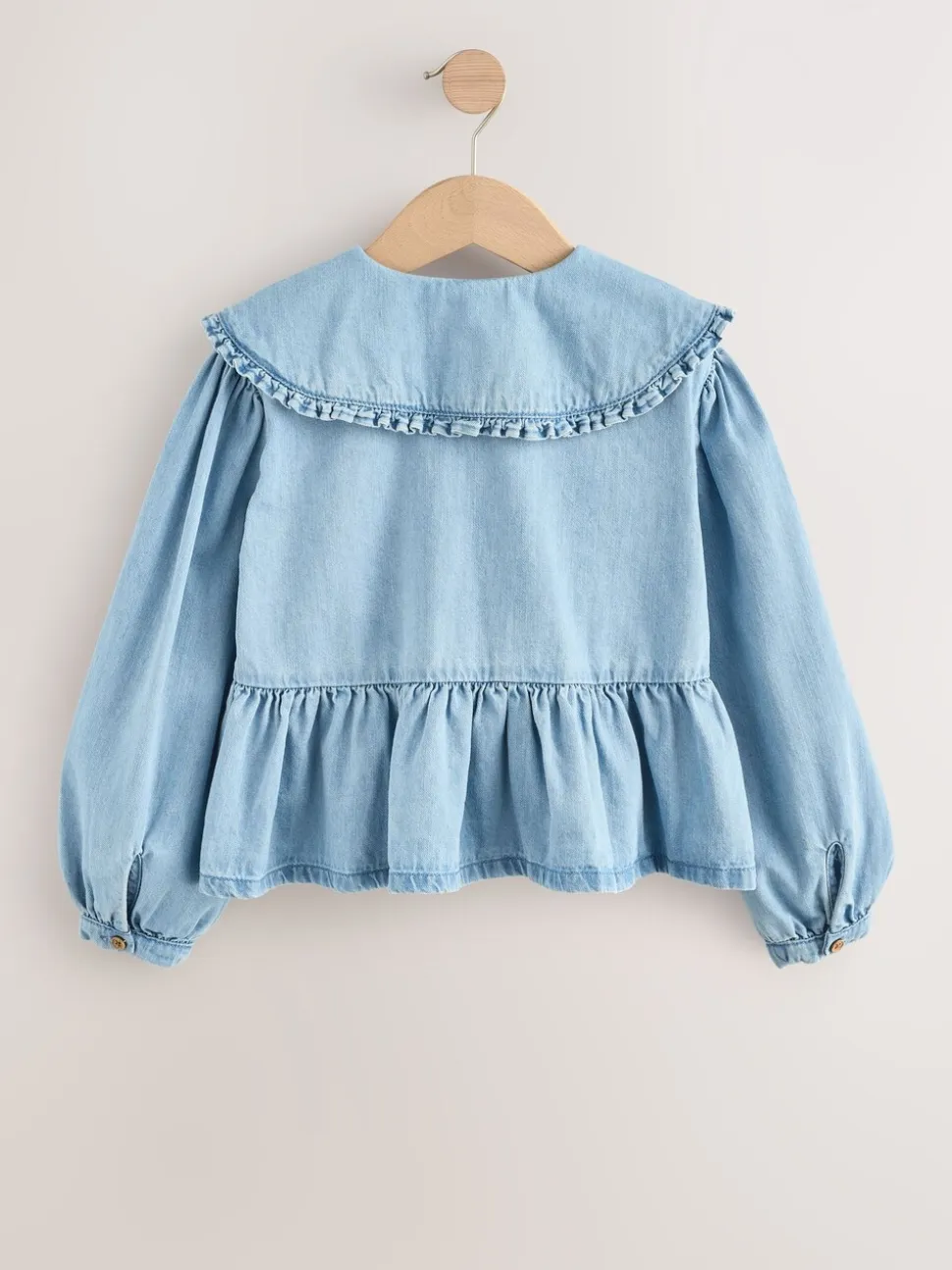 Blauwe denim - Blouse met lange mouwen en kraag (3-16jr)