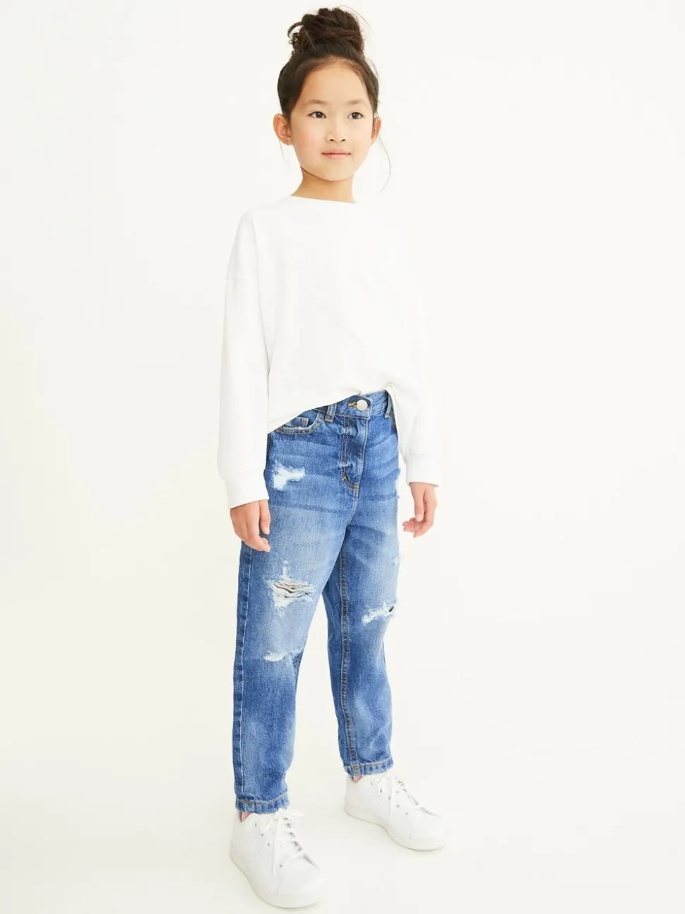 Blauwe denim - Mom 100% katoenen jeans (3-16jaar)