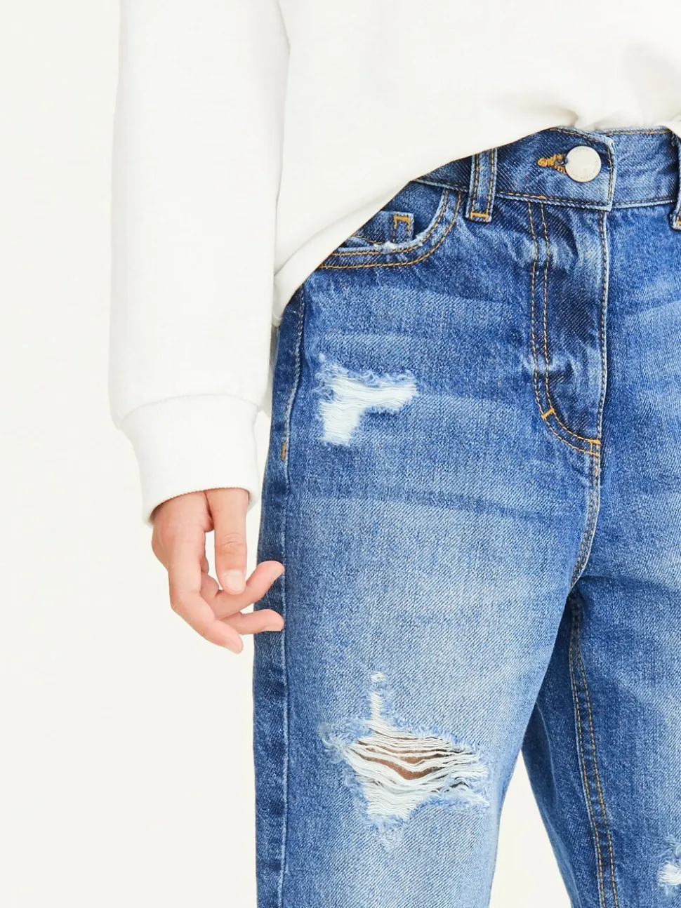 Blauwe denim - Mom 100% katoenen jeans (3-16jaar)