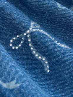 Blauwe denim - Strik Diamanté Overhemdjurk (3-16jr)