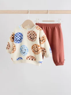Blauwe gezichten met dambordmotief - Set van fleece top en joggingbroek voor baby's (0mnd -2jr)
