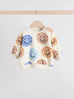 Blauwe gezichten met dambordmotief - Set van fleece top en joggingbroek voor baby's (0mnd -2jr)