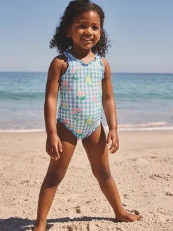 Blauwe gingham-ruit met print - Lettuce Edge Swimsuit (3mths-7yrs)