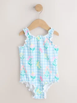 Blauwe gingham-ruit met print - Lettuce Edge Swimsuit (3mths-7yrs)