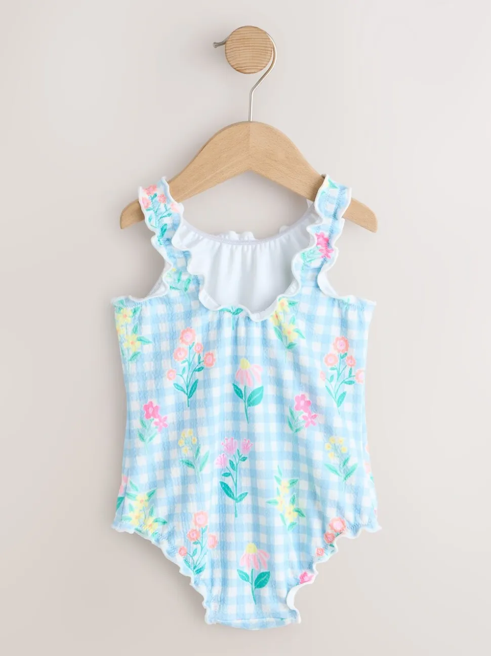 Blauwe gingham-ruit met print - Lettuce Edge Swimsuit (3mths-7yrs)