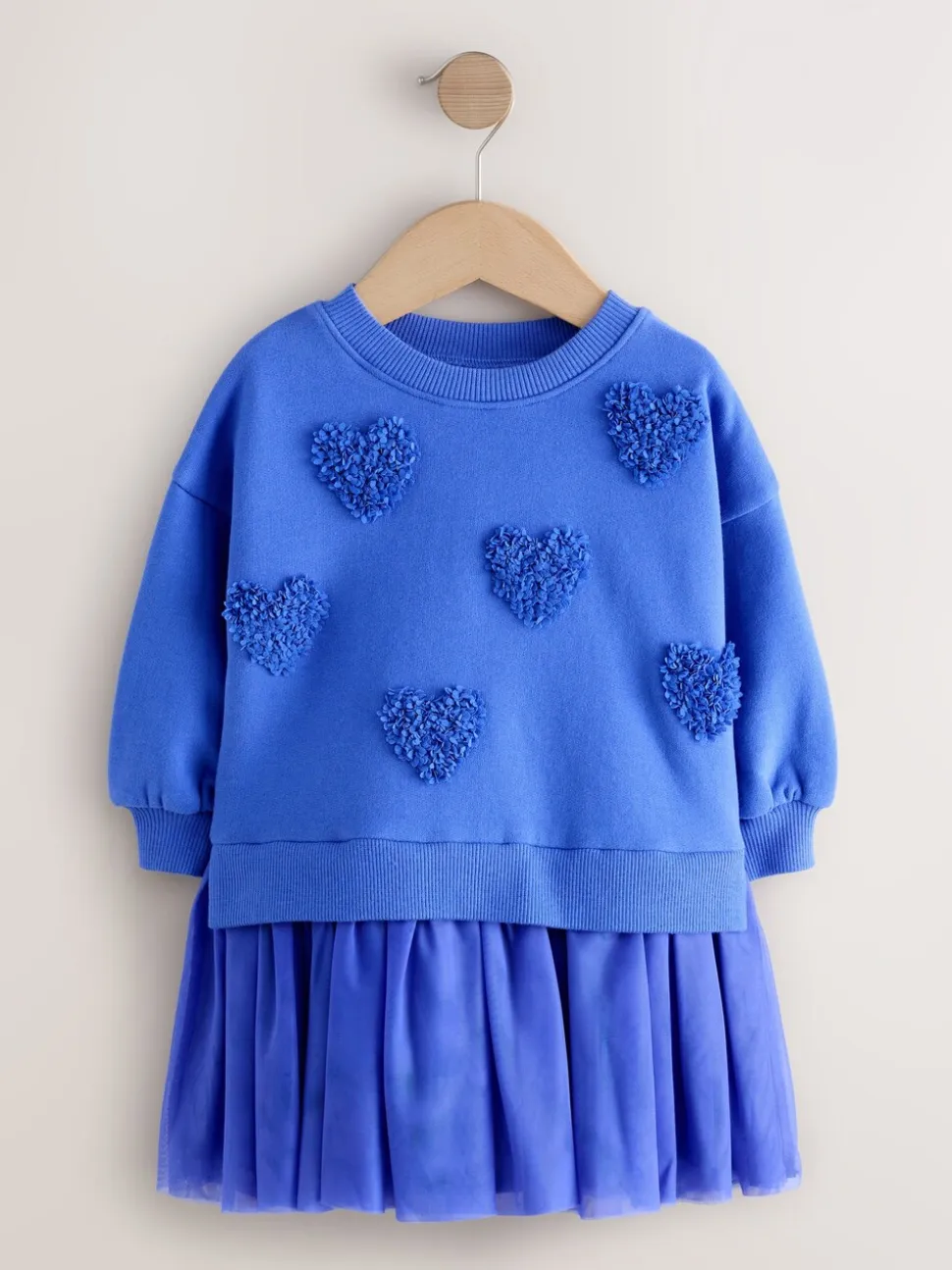 Blauwe hartjes - Feestjurk van sweaterstof (3 mnd-7 jr)