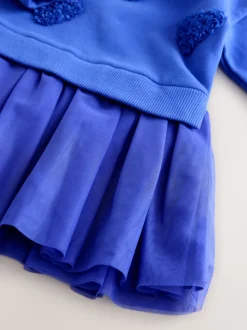 Blauwe hartjes - Feestjurk van sweaterstof (3 mnd-7 jr)