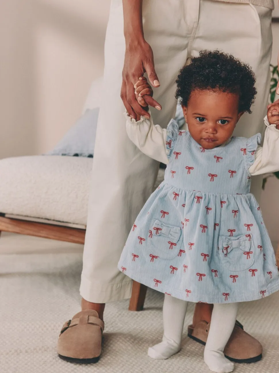 Blauwe Strik - Set van corduroy pinafore, bodysuit met lange mouwen en maillot voor baby's (0mnd-2jr)