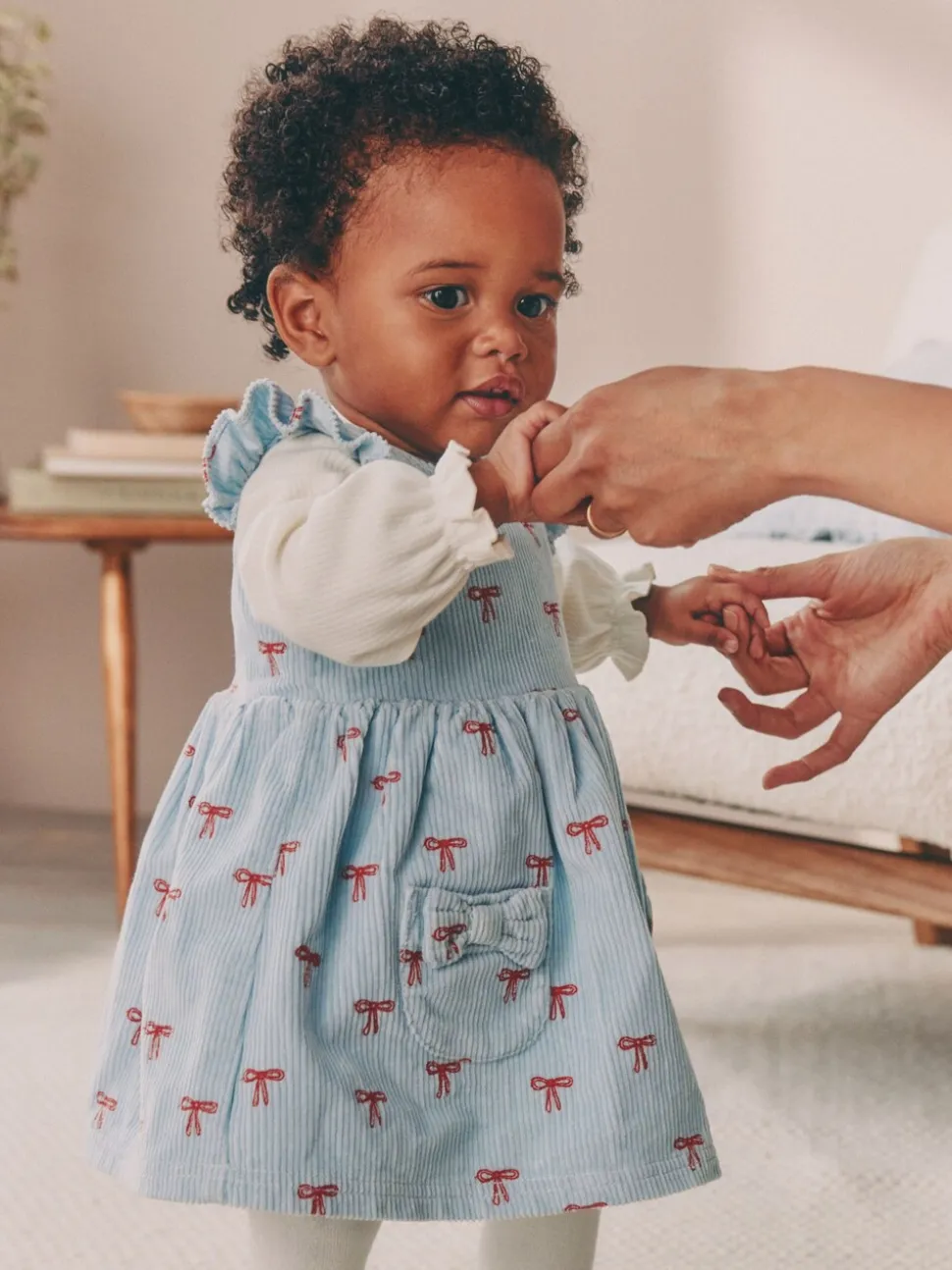 Blauwe Strik - Set van corduroy pinafore, bodysuit met lange mouwen en maillot voor baby's (0mnd-2jr)