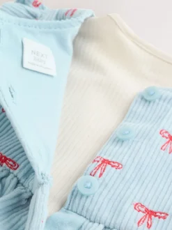 Blauwe Strik - Set van corduroy pinafore, bodysuit met lange mouwen en maillot voor baby's (0mnd-2jr)