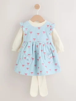 Blauwe Strik - Set van corduroy pinafore, bodysuit met lange mouwen en maillot voor baby's (0mnd-2jr)
