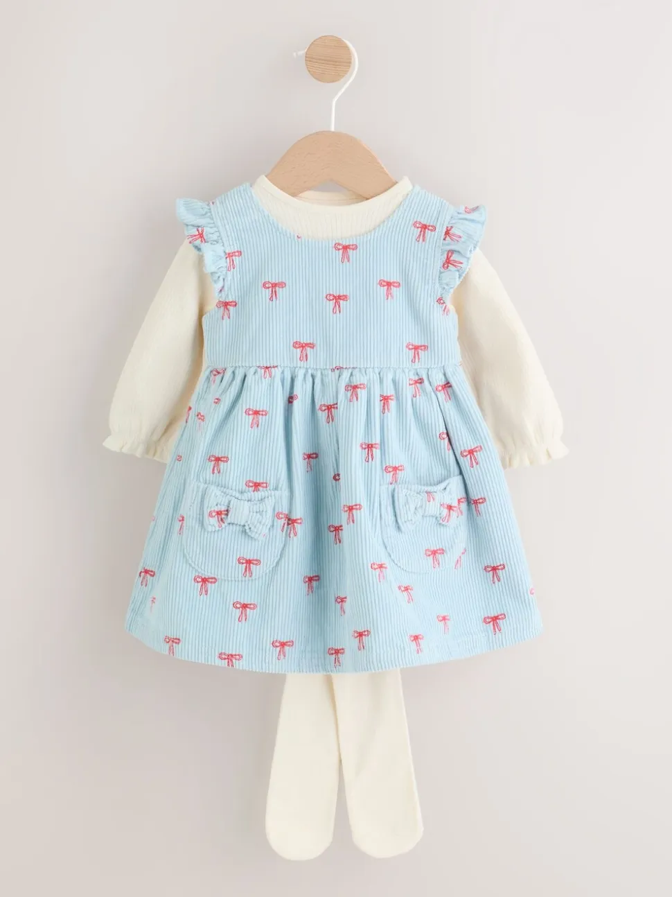 Blauwe Strik - Set van corduroy pinafore, bodysuit met lange mouwen en maillot voor baby's (0mnd-2jr)