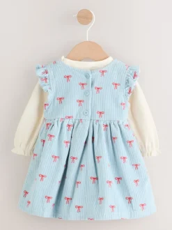 Blauwe Strik - Set van corduroy pinafore, bodysuit met lange mouwen en maillot voor baby's (0mnd-2jr)