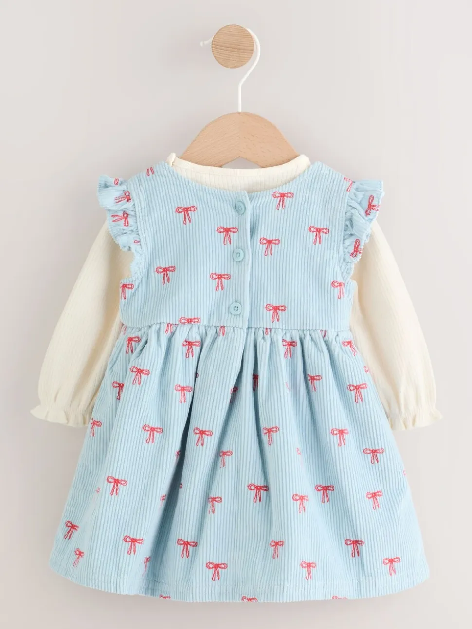 Blauwe Strik - Set van corduroy pinafore, bodysuit met lange mouwen en maillot voor baby's (0mnd-2jr)