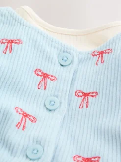 Blauwe Strik - Set van corduroy pinafore, bodysuit met lange mouwen en maillot voor baby's (0mnd-2jr)