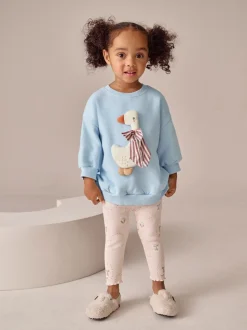 Blauwe strik met eend - Set met sweatshirt en legging (3 mnd-7 jr)
