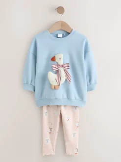 Blauwe strik met eend - Set met sweatshirt en legging (3 mnd-7 jr)