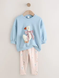 Blauwe strik met eend - Set met sweatshirt en legging (3 mnd-7 jr)