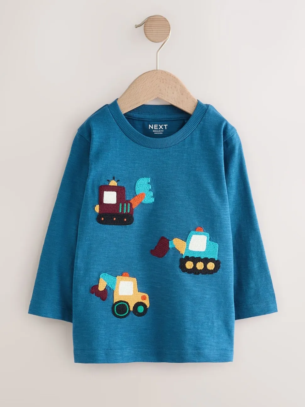 Blauwe transportvoertuigen - T-shirt met applicatie en lange mouwen (3 mnd-7 jr)