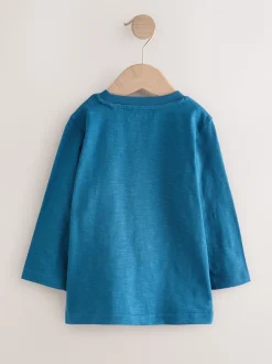 Blauwe transportvoertuigen - T-shirt met applicatie en lange mouwen (3 mnd-7 jr)