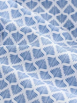 Blauwe waaierprint - Strijkvrij Oxford-overhemd met korte mouwen