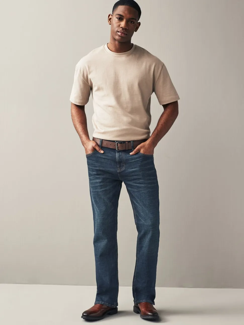 Blauwe wassing - Bootcut - Authentic jeans met riem