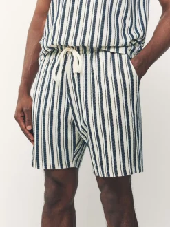 Blauw/ecru - Shorts met verticale strepen