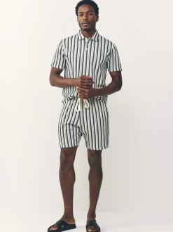 Blauw/ecru - Shorts met verticale strepen