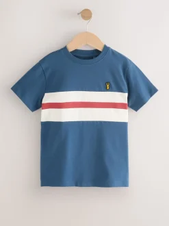 Blauw/ecru - T-shirt met kleurvlakken en korte mouwen (3-16 jr)